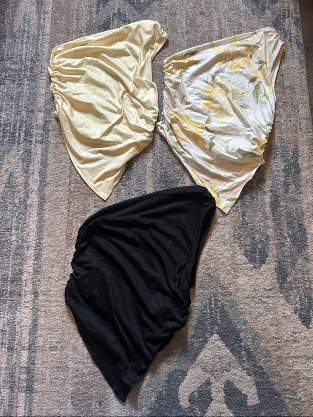 3-Pack Solid & Floral One Shoulder Tops- Yellow, Black, Cream